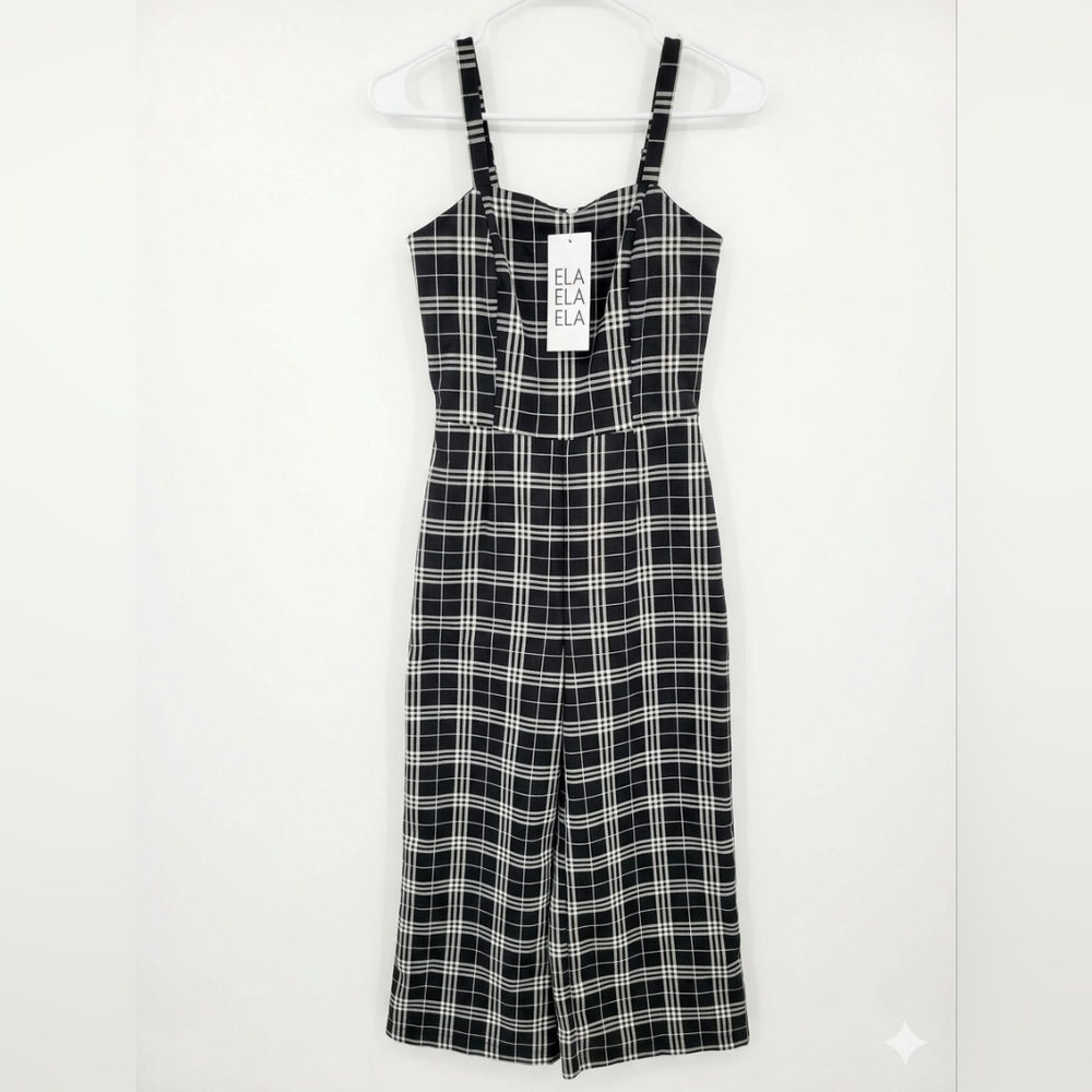 ELA Black and White Plaid Jumpsuit